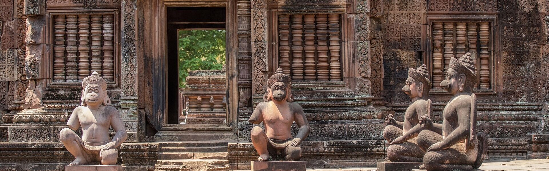 Scenic view of Banteay Srei temple ruins on a Banteay Srei Travel tour organized by Legend Travel Group.